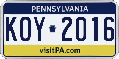 PA license plate KOY2016
