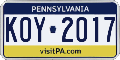 PA license plate KOY2017