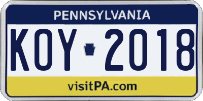 PA license plate KOY2018