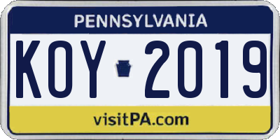 PA license plate KOY2019