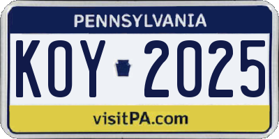 PA license plate KOY2025