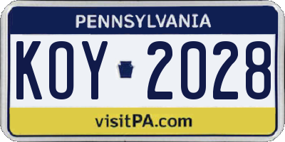 PA license plate KOY2028