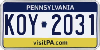 PA license plate KOY2031