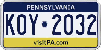 PA license plate KOY2032