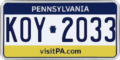 PA license plate KOY2033