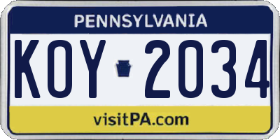 PA license plate KOY2034