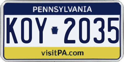 PA license plate KOY2035