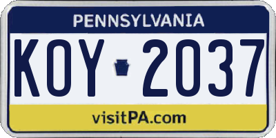 PA license plate KOY2037