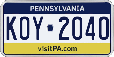 PA license plate KOY2040
