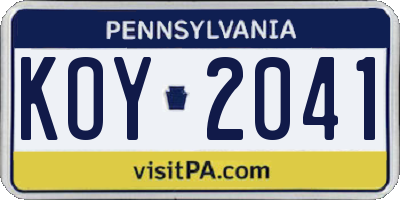 PA license plate KOY2041