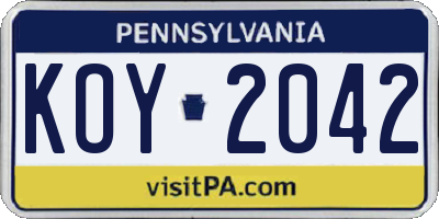 PA license plate KOY2042