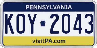 PA license plate KOY2043