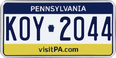 PA license plate KOY2044