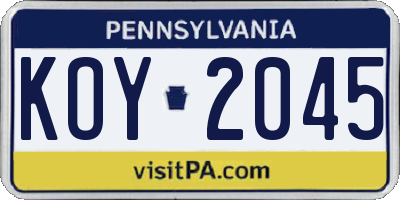 PA license plate KOY2045
