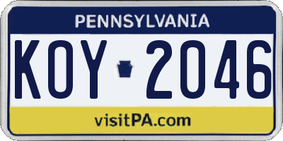 PA license plate KOY2046