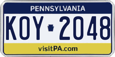 PA license plate KOY2048