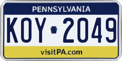 PA license plate KOY2049