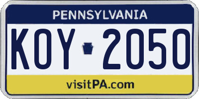 PA license plate KOY2050