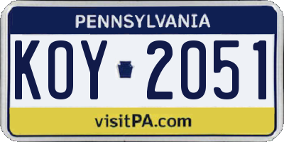 PA license plate KOY2051