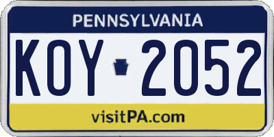PA license plate KOY2052