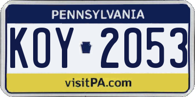 PA license plate KOY2053