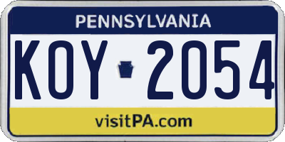 PA license plate KOY2054
