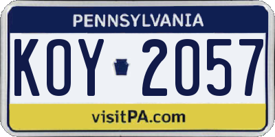 PA license plate KOY2057