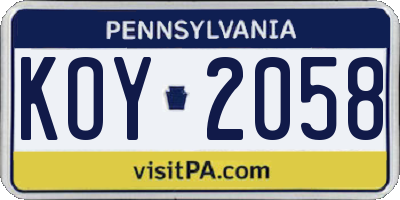 PA license plate KOY2058