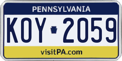 PA license plate KOY2059