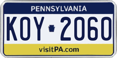 PA license plate KOY2060