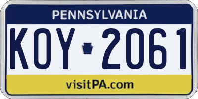 PA license plate KOY2061