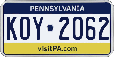 PA license plate KOY2062