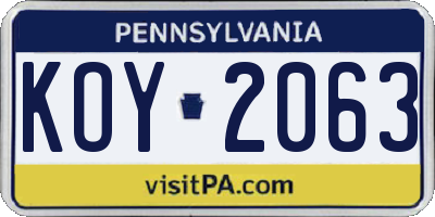 PA license plate KOY2063