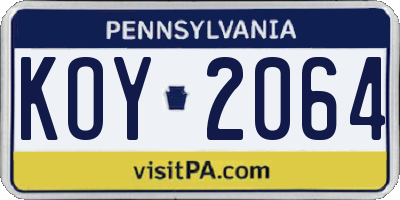 PA license plate KOY2064