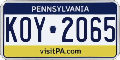 PA license plate KOY2065