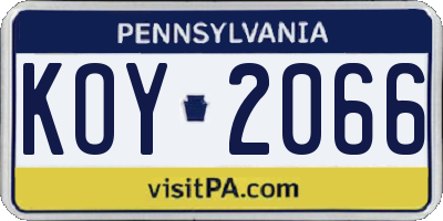 PA license plate KOY2066