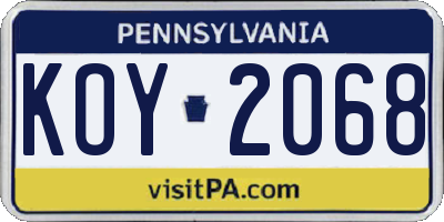 PA license plate KOY2068