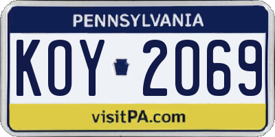 PA license plate KOY2069