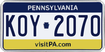 PA license plate KOY2070
