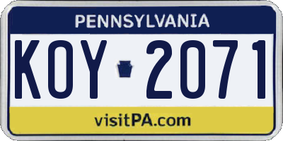 PA license plate KOY2071