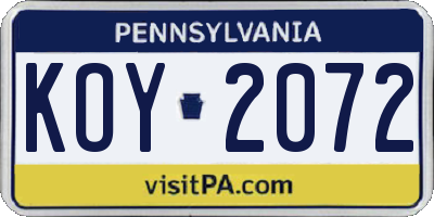 PA license plate KOY2072