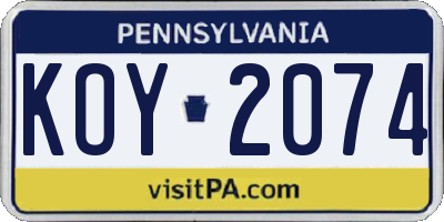 PA license plate KOY2074