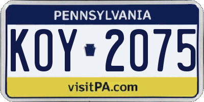 PA license plate KOY2075