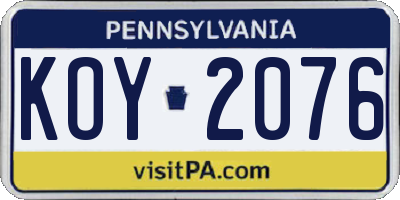 PA license plate KOY2076