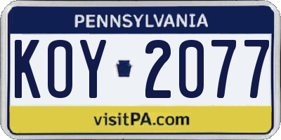 PA license plate KOY2077