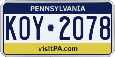 PA license plate KOY2078