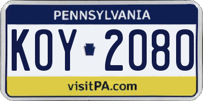 PA license plate KOY2080