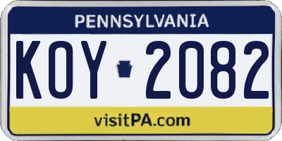 PA license plate KOY2082