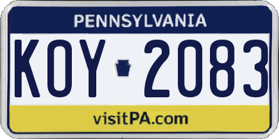 PA license plate KOY2083