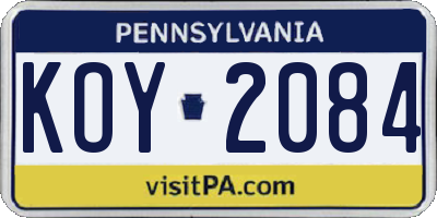PA license plate KOY2084